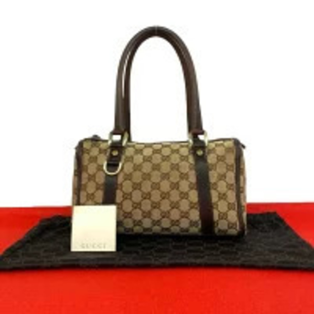 Gucci Joy GG Canvas Leather Hobo Shoulder Bag Boston Brown